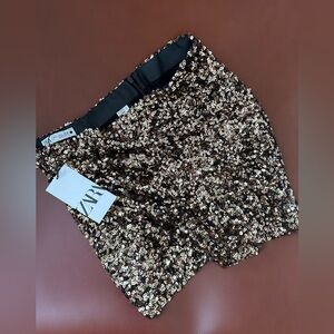 Zara Gold and Black Sequin Wrap Mini Skirt